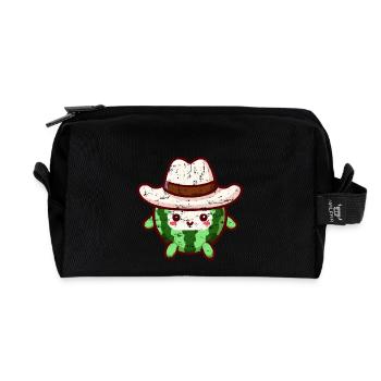 cute watermelon with cowboy hat in kawaii style - Recycled Toiletry Zip Bag - black - Front