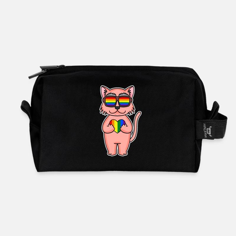 Regenbogen Farbenfroh Katze - coole Katze - Recycelte Kulturtasche - Schwarz