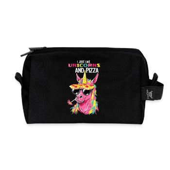 I Like Unicorns And Pizza Einhorn Sonnenbrille - Recycelte Kulturtasche - Schwarz - Vorne