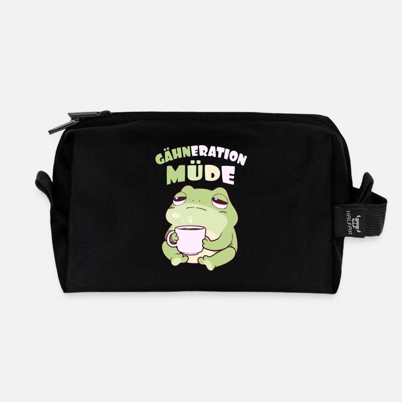 Gähneration Müde Morgenmuffel Kawaii Frosch Kaffee - Recycelte Kulturtasche - Schwarz