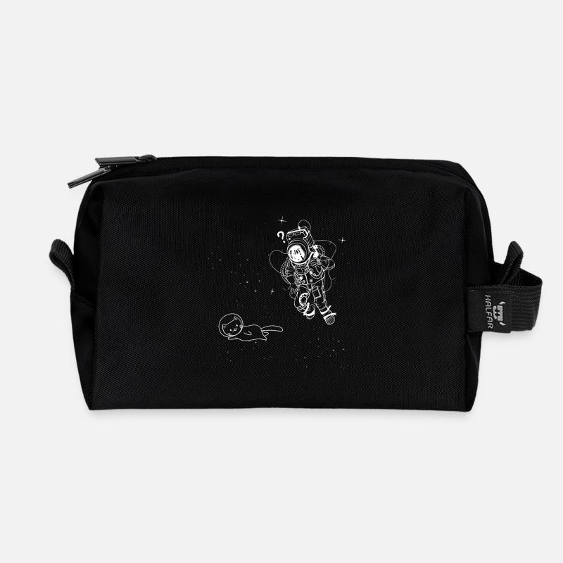 Funny Animal Cat in Space Astronaut - Recycled Toiletry Zip Bag - black