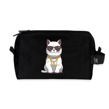 Cool cat with sunglasses and gold chain - Recycled Toiletry Zip Bag - black - Front