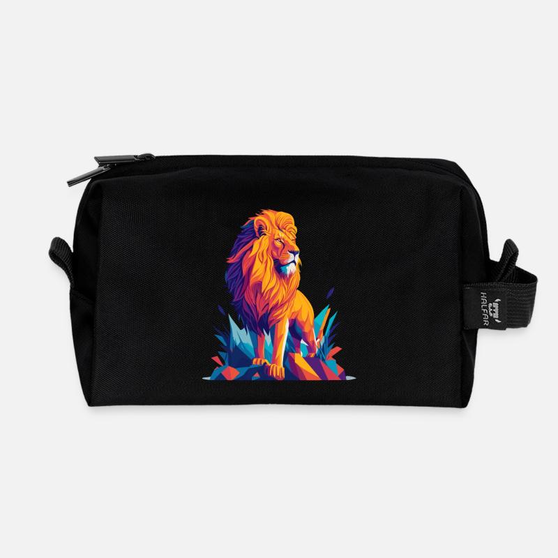 Polygon Löwe - Farbenfrohe Tier Illustration - Recycelte Kulturtasche - Schwarz