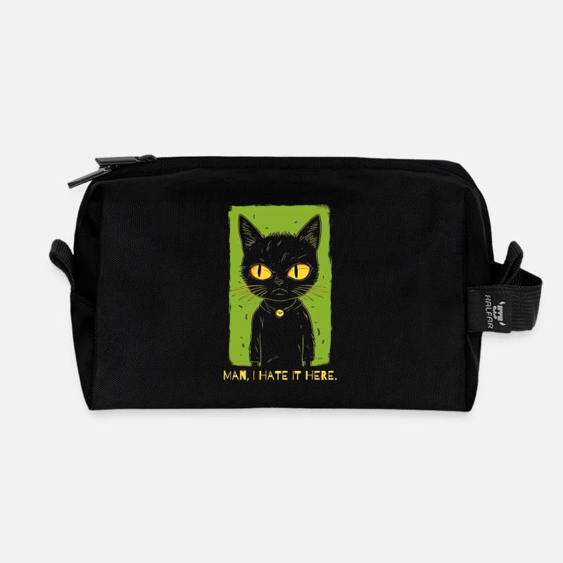 Ich hasse es hier - Die schlecht gelaunte Katze - Recycelte Kulturtasche - Schwarz