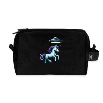 UFO kidnaps unicorn - Recycled Toiletry Zip Bag - black - Front