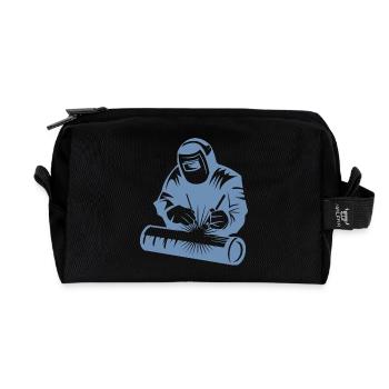Welder silhouette during arc welding - Recycled Toiletry Zip Bag - black - Front