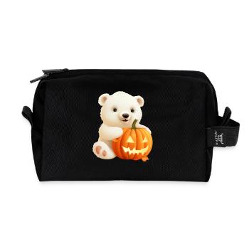 Ours polaire d’Halloween avec citrouille - Trousse de toilette en tissu recyclé - noir - Devant