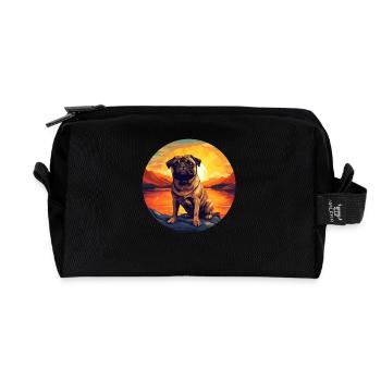 Pug in the sunset: A round idyll - Recycled Toiletry Zip Bag - black - Front