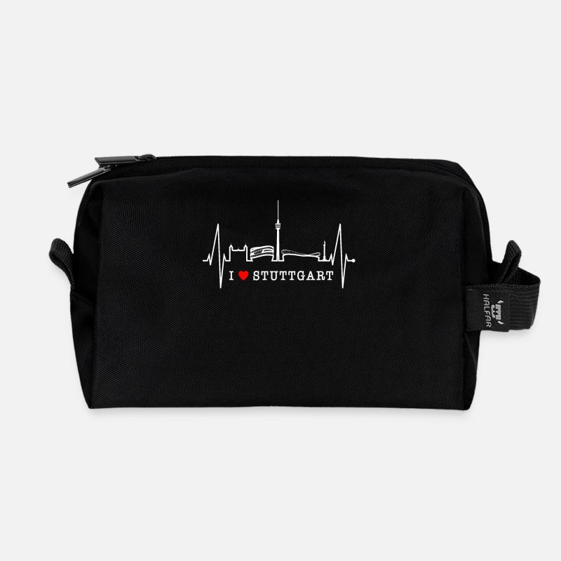 Stuttgart Skyline Herzschlag Herz Stuttgarter Fan - Recycelte Kulturtasche - Schwarz