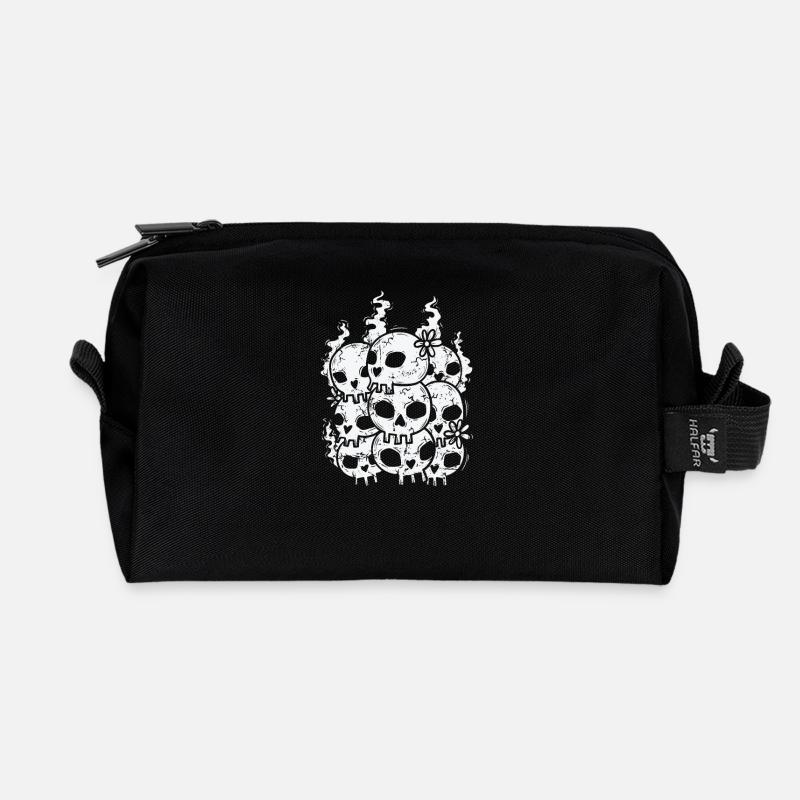 Knochenschädel Gothic Styl - Recycelte Kulturtasche - Schwarz