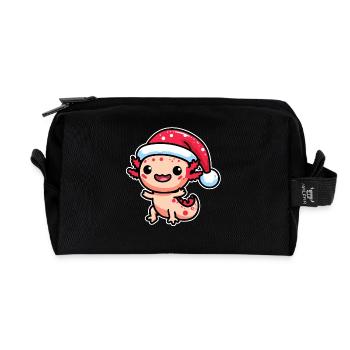 Frohes Axolotl: Weihnachtliche Freude mit Mütze - Recycelte Kulturtasche - Schwarz - Vorne