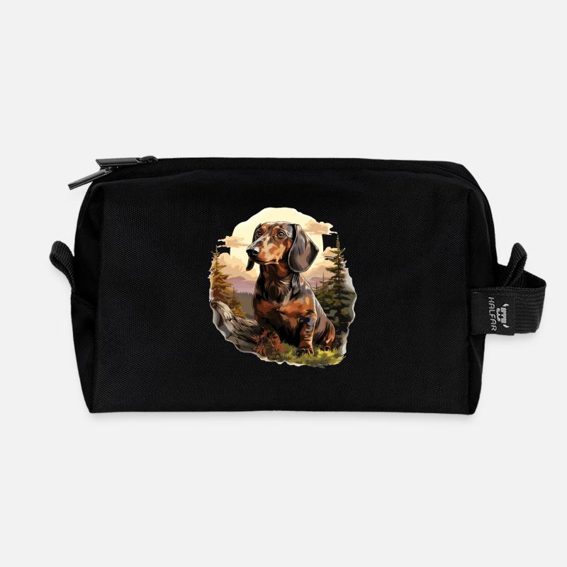 Hund Dackel - Recycelte Kulturtasche - Schwarz