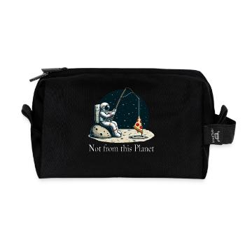 Astronaut Pizza Fishing in Space - Recycled Toiletry Zip Bag - black - Front