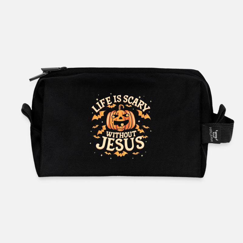 Leben ist gruselig ohne Jesus - Recycelte Kulturtasche - Schwarz