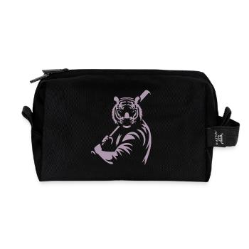 Minimalist Tiger Baseball Player Silhouette - Recycled Toiletry Zip Bag - black - Front
