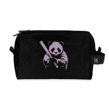 Minimalistische Panda Baseballspieler Silhouette - - Recycelte Kulturtasche - Schwarz - Vorne