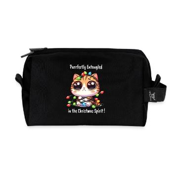 Weihnachtskatze mit verheddeter Lichterkette - Recycelte Kulturtasche - Schwarz - Vorne