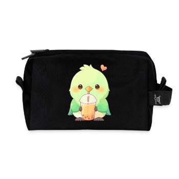 Kawaii Lovebird Drinks Boba Bubble Tea Chibi - Recycled Toiletry Zip Bag - black - Front