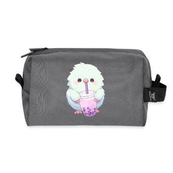 Kawaii Lovebird Drinks Boba Bubble Tea Chibi - Recycled Toiletry Zip Bag - anthracite - Front