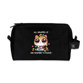 Cute Christmas cat tangled in fairy lights - Recycled Toiletry Zip Bag - black - Front