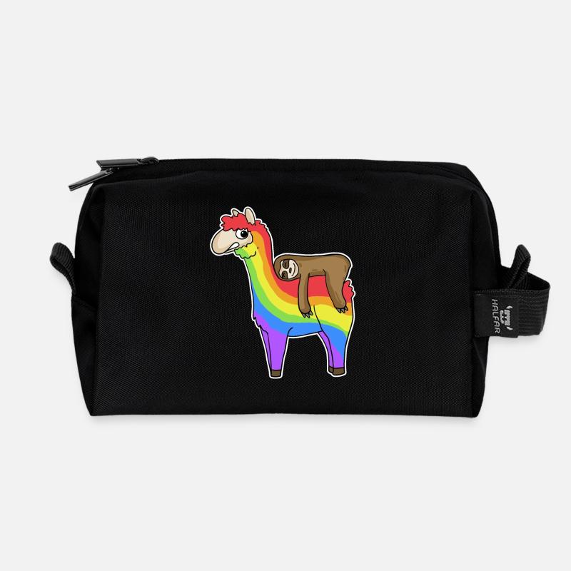 Alpaka Faultier Regenbogen Weihnachten - Recycelte Kulturtasche - Schwarz