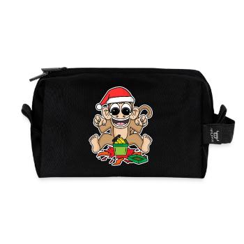 Singe avec chapeau de Noël - Trousse de toilette en tissu recyclé - noir - Devant