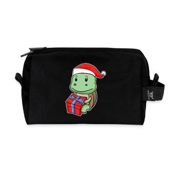 Tortue avec chapeau de Noël - Trousse de toilette en tissu recyclé - noir - Devant