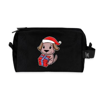 Hund mit Weihnachtsmütze und Weihnachtsgeschenk - Recycelte Kulturtasche - Schwarz - Vorne