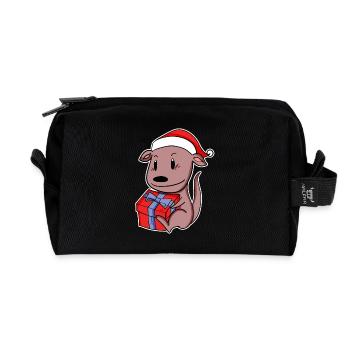 Känguru mit Weihnachtsmütze und Weihnachtsgeschenk - Recycelte Kulturtasche - Schwarz - Vorne