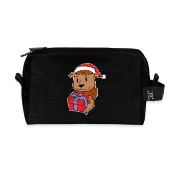 Bison mit Weihnachtsmütze und Weihnachtsgeschenk - Recycelte Kulturtasche - Schwarz - Vorne