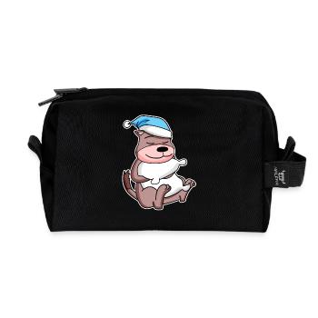 Weasel with pillow and sleepy cap - Recycled Toiletry Zip Bag - black - Front