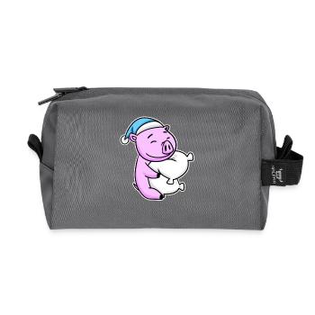 Cochon avec oreiller et bonnet somnolent - Trousse de toilette en tissu recyclé - anthracite - Devant