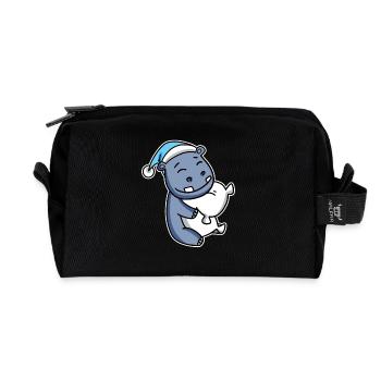 Hippopotamus with pillow and sleepy cap - Recycled Toiletry Zip Bag - black - Front