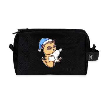 Meerkat with pillow and sleepy cap - Recycled Toiletry Zip Bag - black - Front