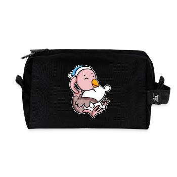 Ostrich with pillow and sleepy cap - Recycled Toiletry Zip Bag - black - Front