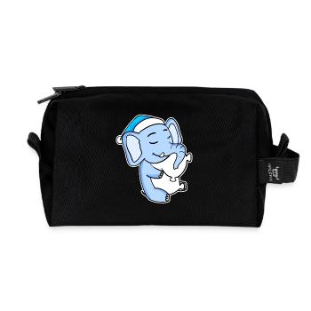 Elephant with pillow and sleepy cap - Recycled Toiletry Zip Bag - black - Front