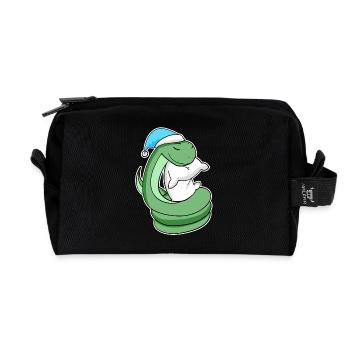 Snake with pillow and sleepy cap - Recycled Toiletry Zip Bag - black - Front