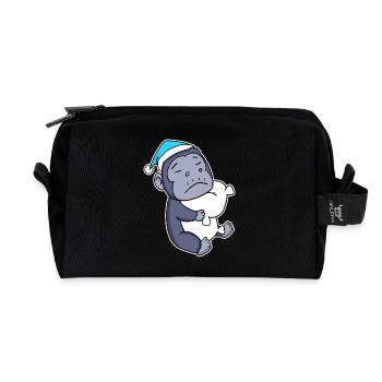 Singe avec oreiller et bonnet endormi - Trousse de toilette en tissu recyclé - noir - Devant