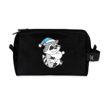 Raccoon with pillow and sleepy cap - Recycled Toiletry Zip Bag - black - Front