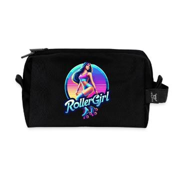 Vibrant Retro Roller Girl Illustration - Recycled Toiletry Zip Bag - black - Front