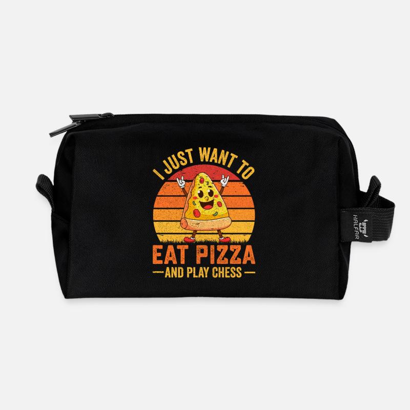 Eat pizza and Play Chess- Pizza Tshirt - Recycelte Kulturtasche - Schwarz