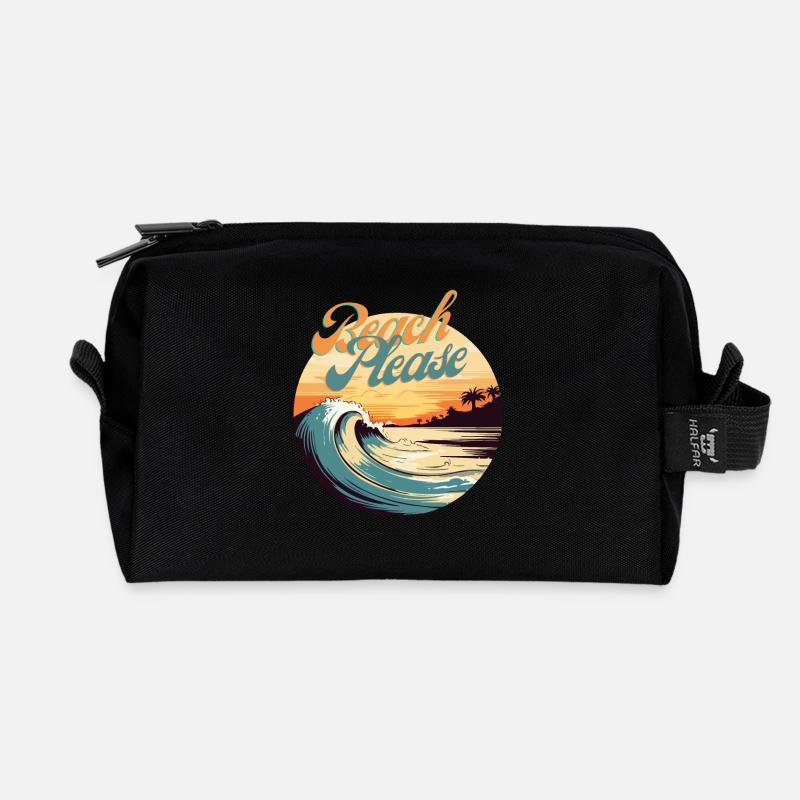 BeachPlease Retro Sunset Wave - Recycled Toiletry Zip Bag - black