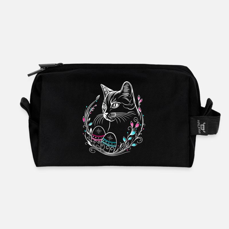 Katze Ostern Ostereier Easter Cat - Recycelte Kulturtasche - Schwarz