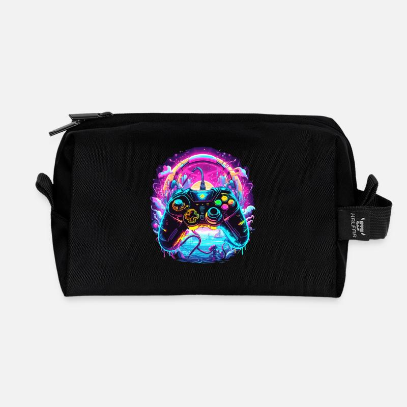 Synthwave Gamer Controller Fantasie Retro Gaming - Recycelte Kulturtasche - Schwarz