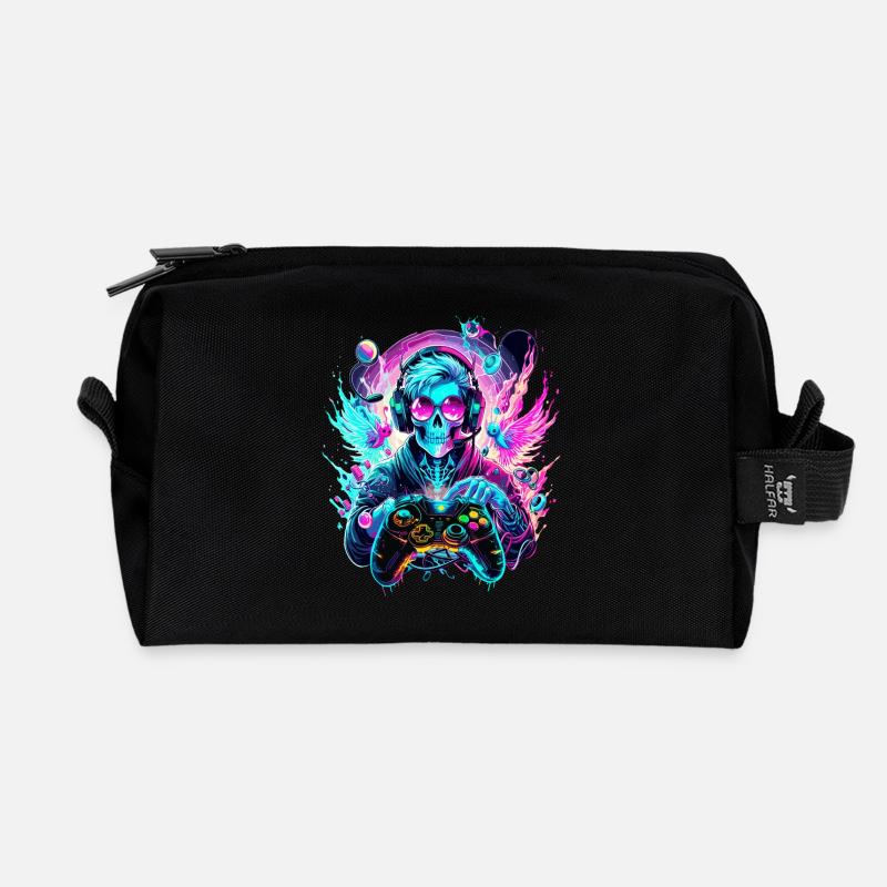 Synthwave Skull Gaming Controller Art - Recycelte Kulturtasche - Schwarz