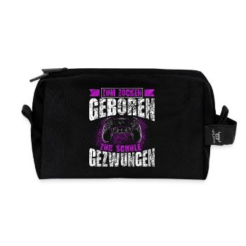 Born to gamble, forced to go to school, gaming - Recycled Toiletry Zip Bag - black - Front