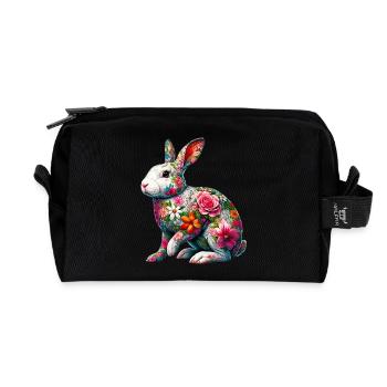 Hase mit Blumen geschmückt - Recycelte Kulturtasche - Schwarz - Vorne