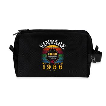 Vintage retro year 1986 sunset - Recycled Toiletry Zip Bag - black - Front