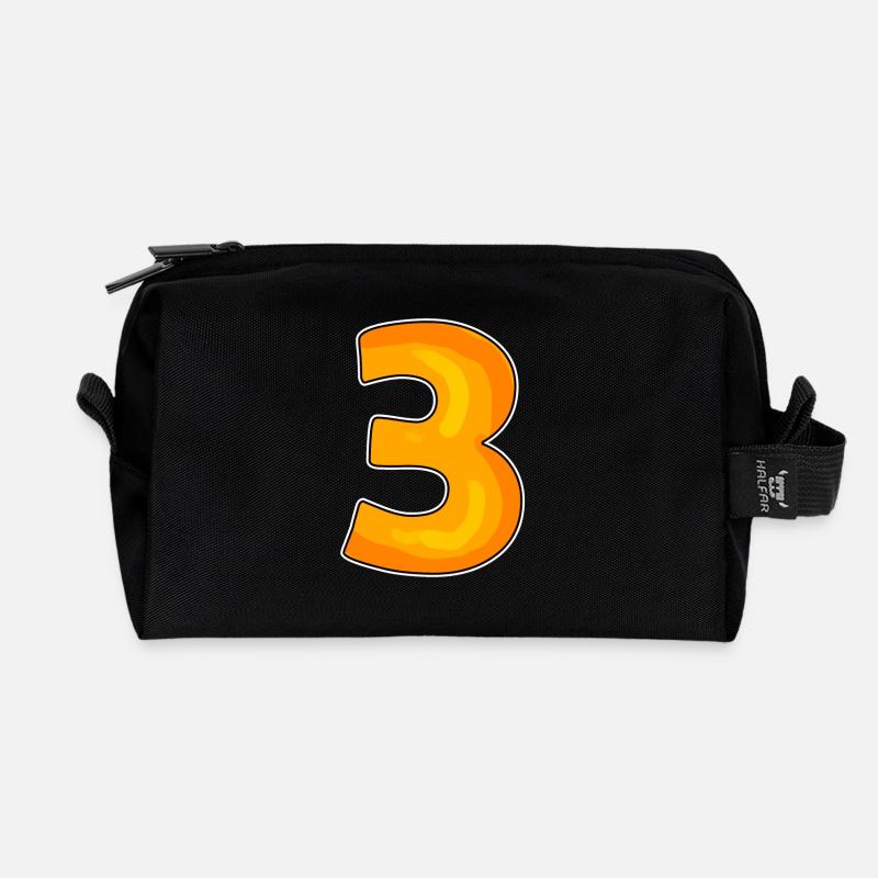 Three - 3 - Number 3 - Number 3 - Recycled Toiletry Zip Bag - black