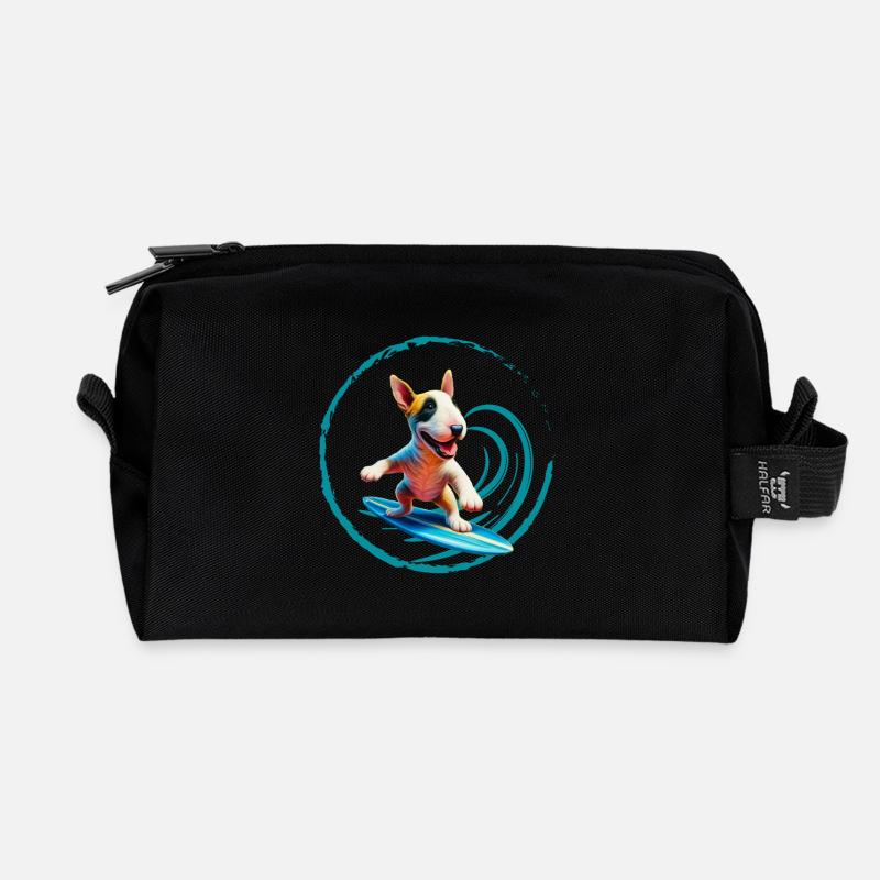 Bullterrier Surfen - Recycelte Kulturtasche - Schwarz